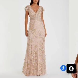 Mac Duggal Pink Embroidered Applique Wrap Over Flutter Sleeve Gown